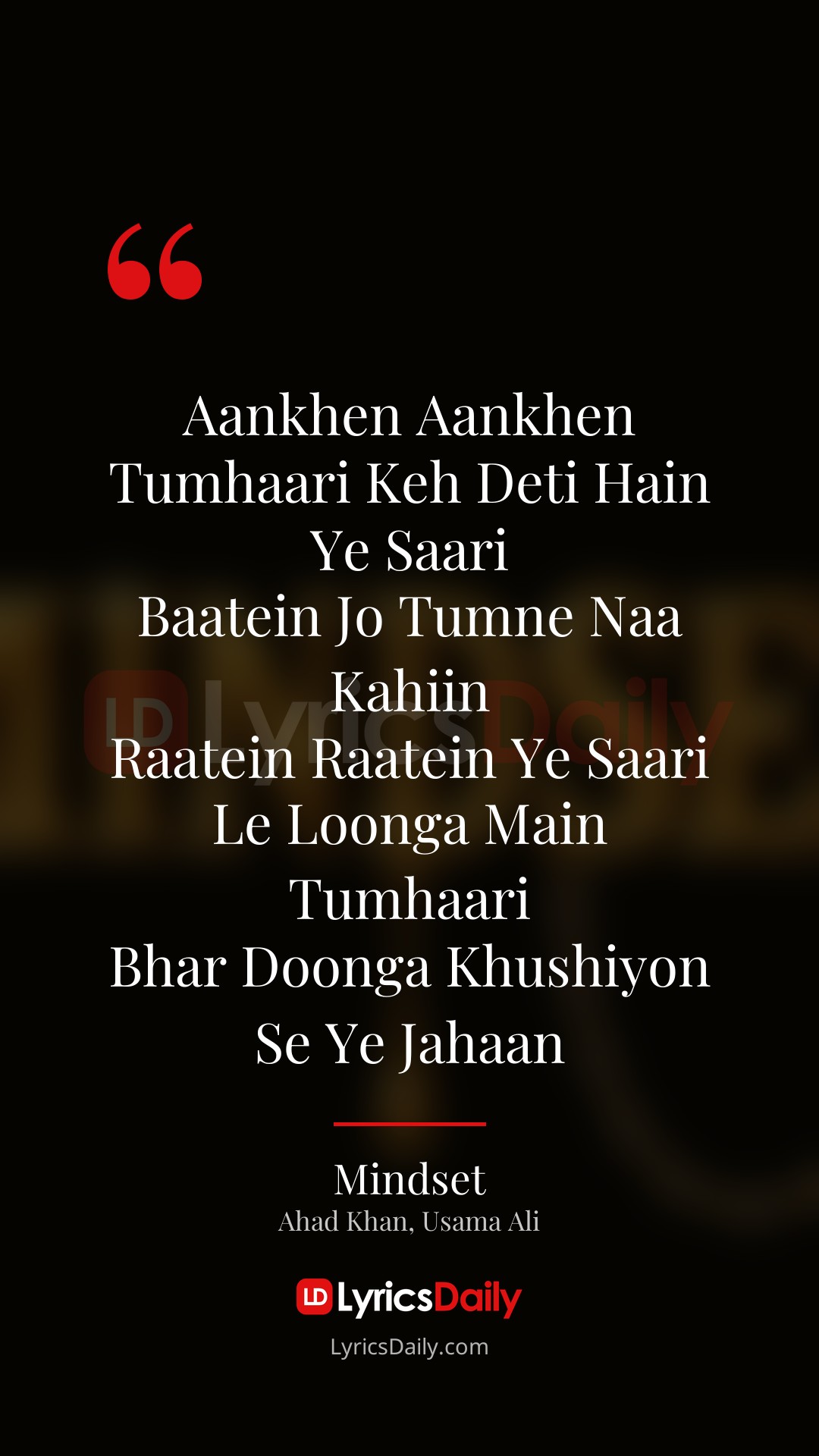 Mindset lyrics quote by Ahad Khan, Usama Ali